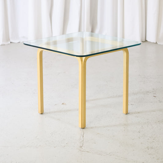 Alvar Aalto Y805C Glass Side Table for Artek, artek Y805C glass coffee table in birch, front view