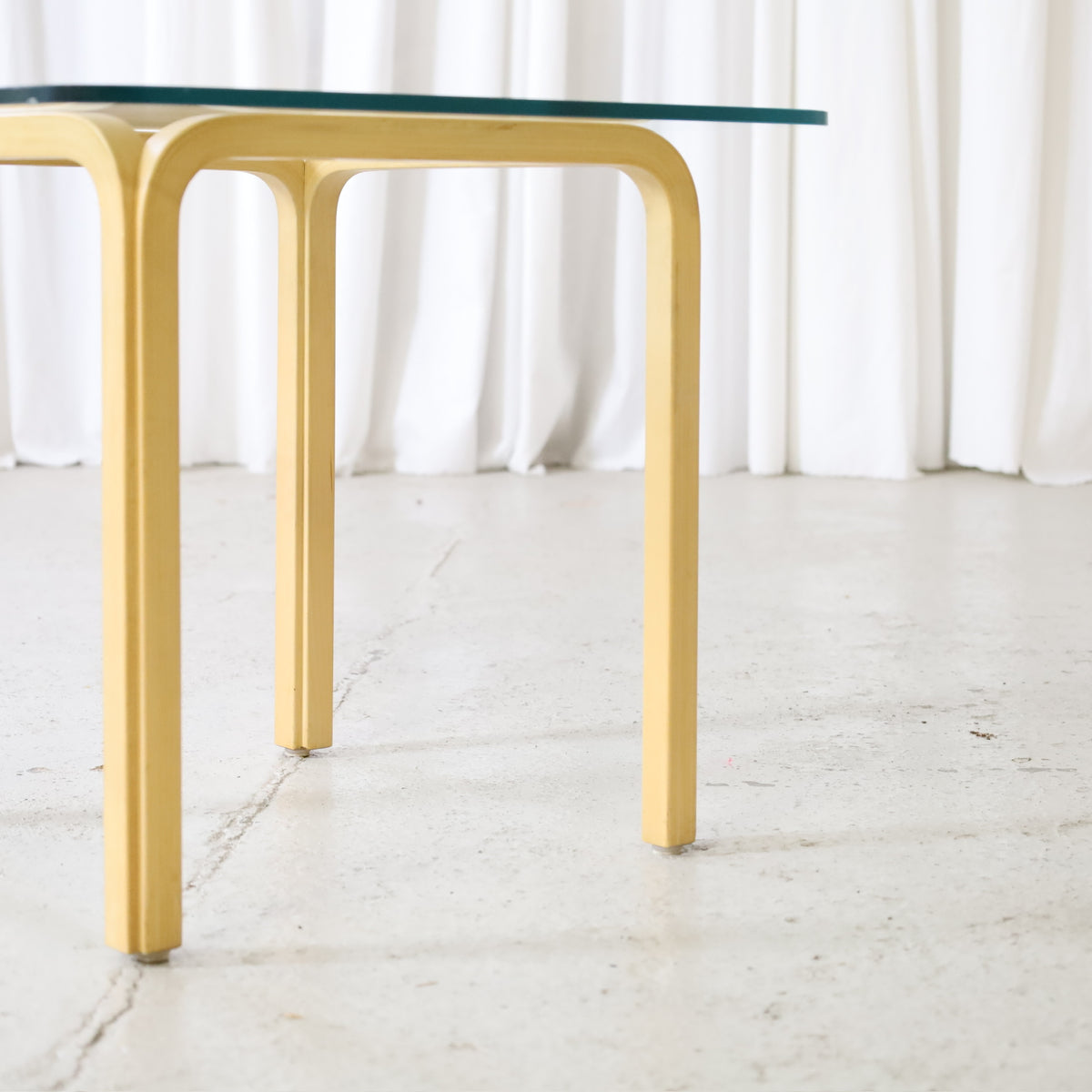 Alvar Aalto Y805C Glass Side Table for Artek, bent birch frame detail of the Artek Y805C table