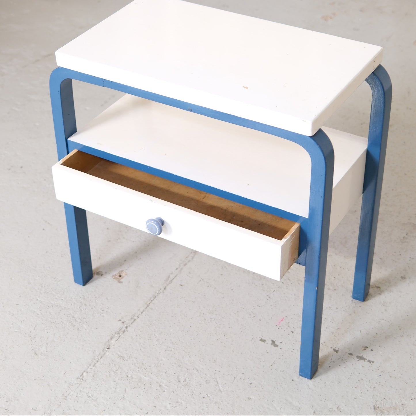 Artek side table with the drawer open