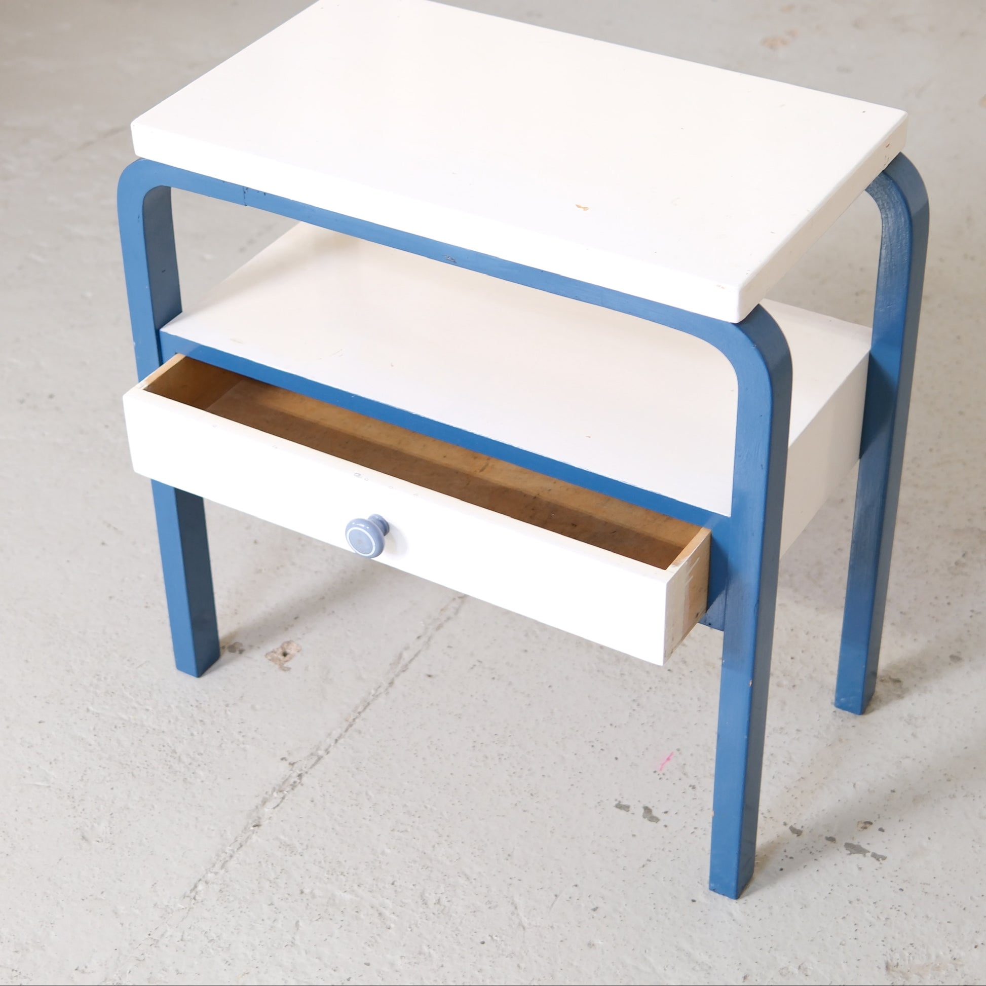 Artek side table with the drawer open