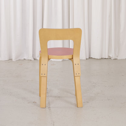 Artek Chair 65 in birch and red linoleum, rear view