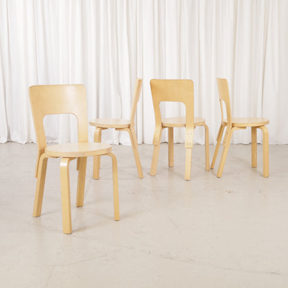 Alvar Aalto Chair 66 for Artek in birch, four chairs shown, sold individually