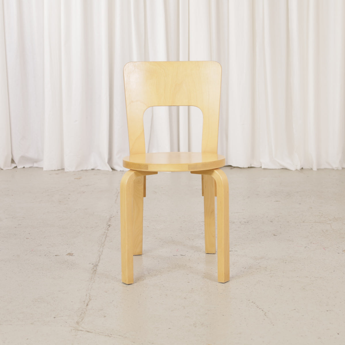 Alvar Aalto Chair 66 for Artek in patinated birch, chair view