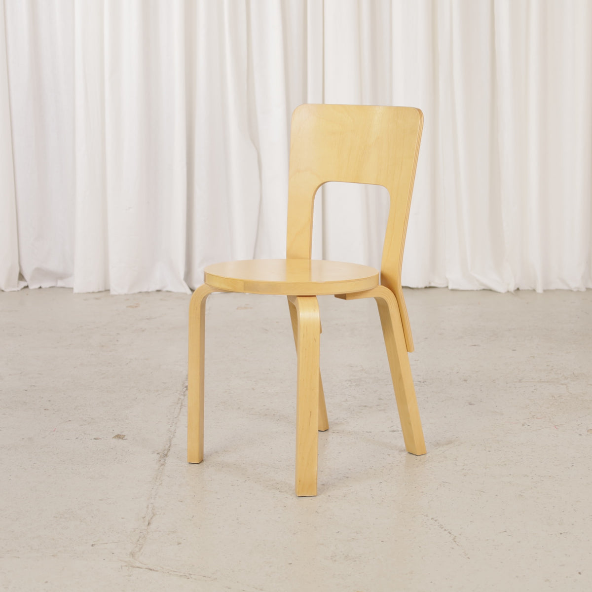 Alvar Aalto Chair 66 for Artek in patinated birch, chair view