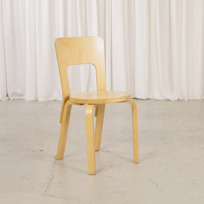 Alvar Aalto Chair 66 for Artek in patinated birch, chair view