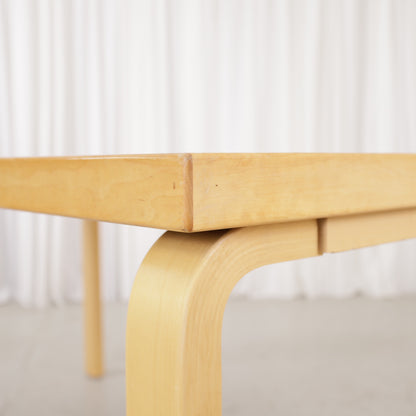 Alvar Aalto 82A table for Artek with white top and birch legs — tabletop edge and birch frame detail