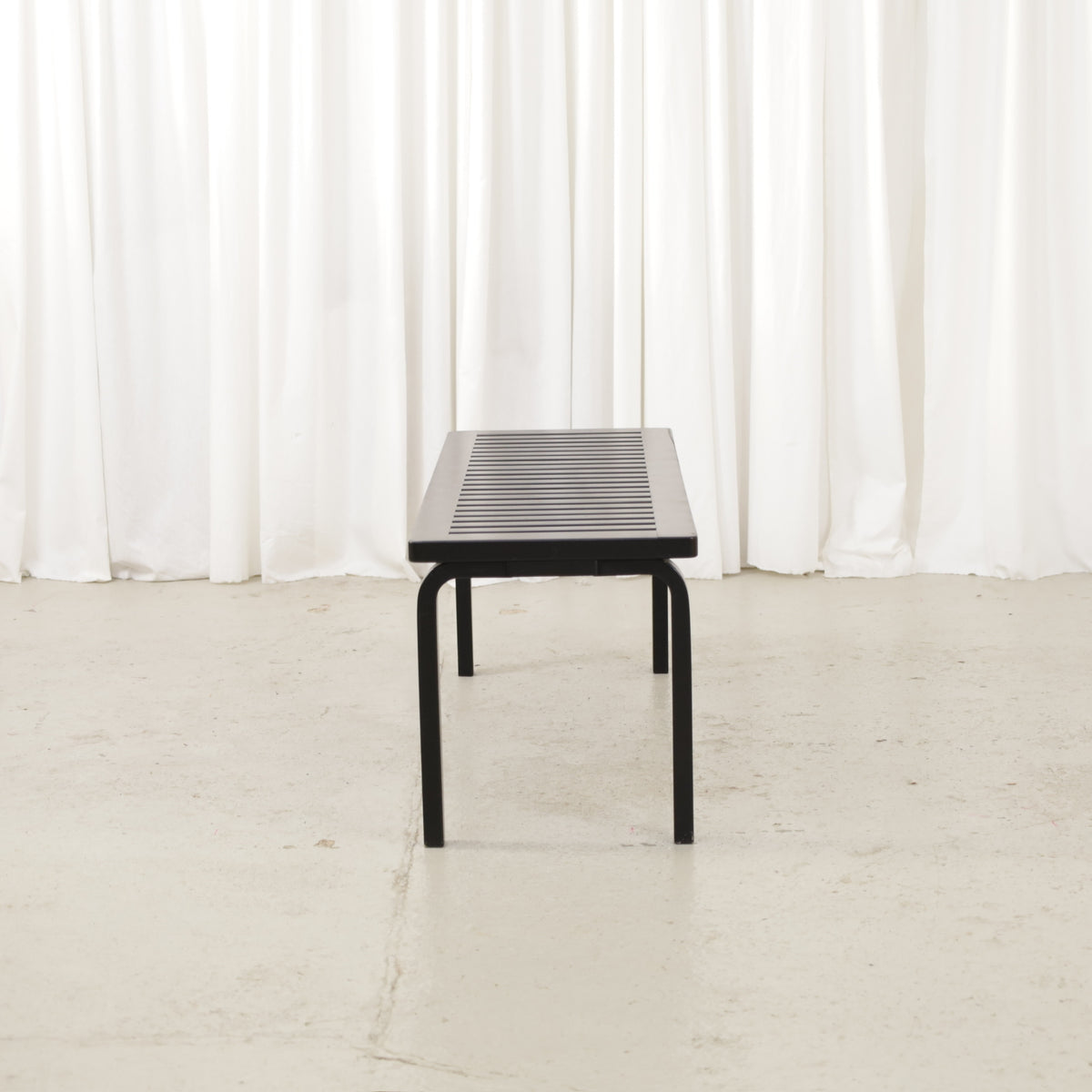 Artek Bench 153A by Alvar Aalto, black, black Artek Bench 153A, end view