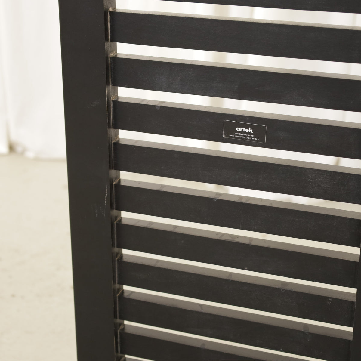 Artek Bench 153A by Alvar Aalto, black, artek label beneath slatted bench