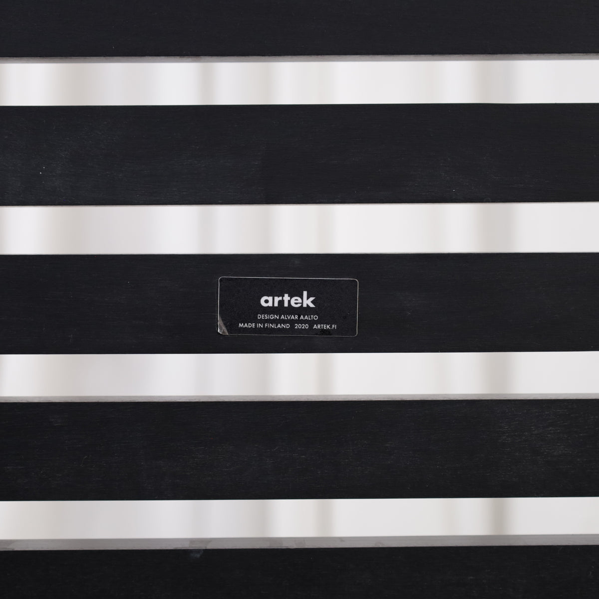 Artek Bench 153A by Alvar Aalto, black, artek label dated 2020 on bench underside