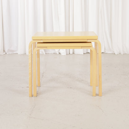 Alvar Aalto birch nesting tables for Artek — view of the table set