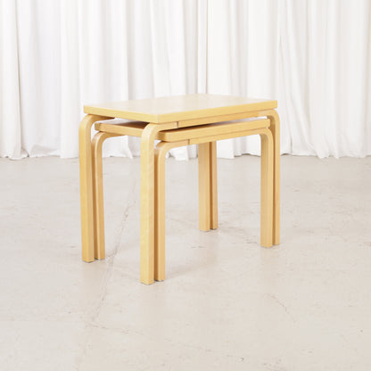 Alvar Aalto birch nesting tables for Artek — view of the table set