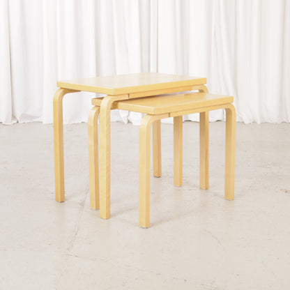 Alvar Aalto birch nesting tables for Artek — view of the table set