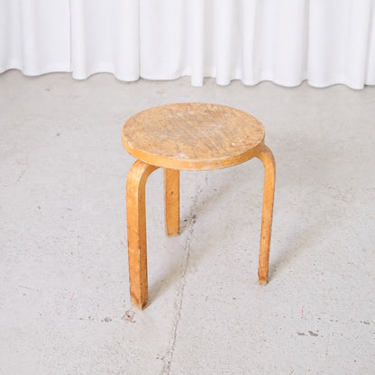 1950s Artek Stool 60 in birch with heavily patinated original finish
