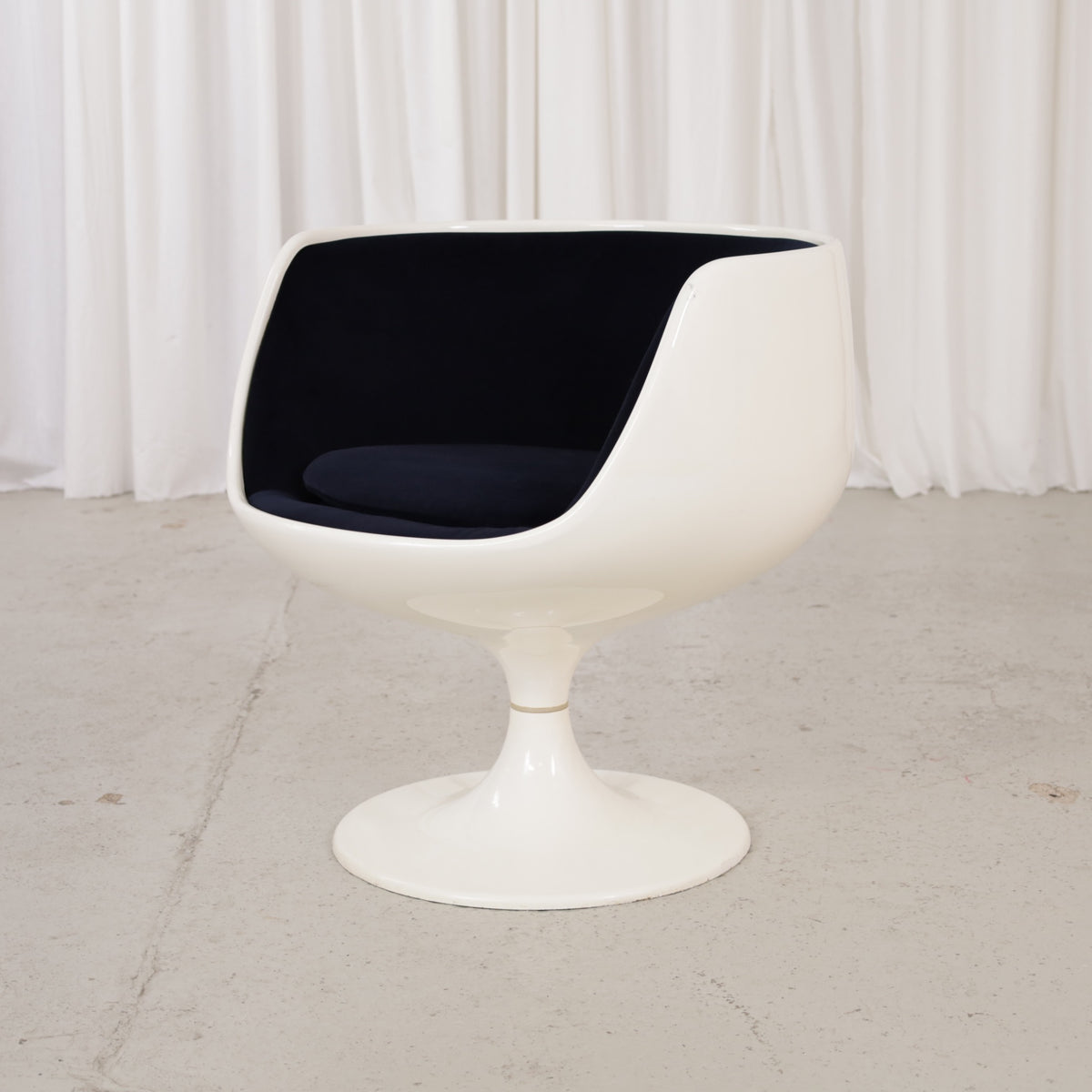 Eero Aarnio Cognac chair for Asko with new black velvet upholstery, chair and upholstery detail