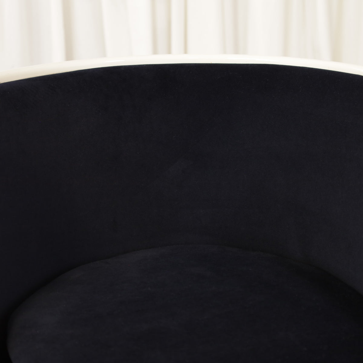 Eero Aarnio Cognac chair for Asko with new black velvet upholstery, chair and upholstery detail