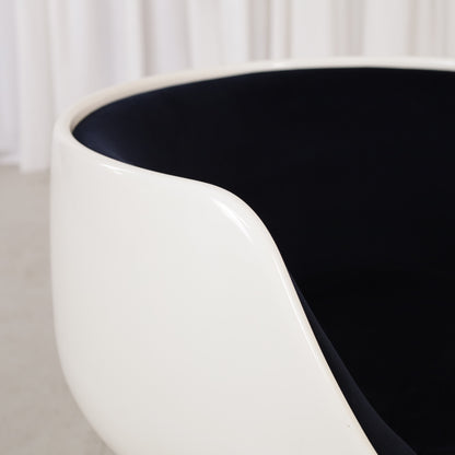 Eero Aarnio Cognac chair for Asko with new black velvet upholstery, chair and upholstery detail