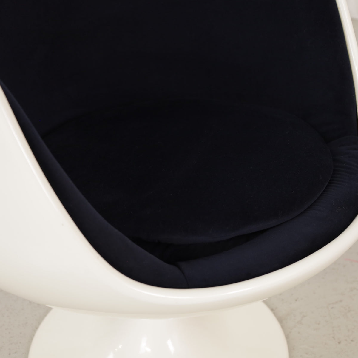 Eero Aarnio Cognac chair for Asko with new black velvet upholstery, chair and upholstery detail