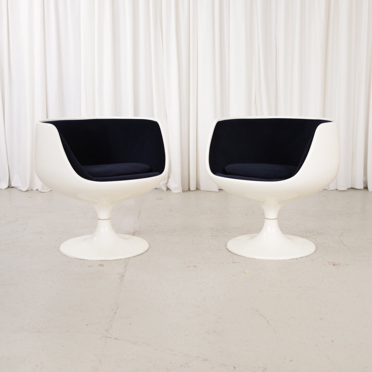 Eero Aarnio Cognac chair for Asko with new black velvet upholstery, two chairs shown, sold individually