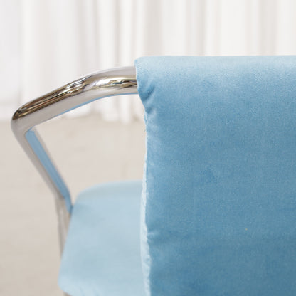 Italian-style chrome dining chair with blue upholstery — condition and details