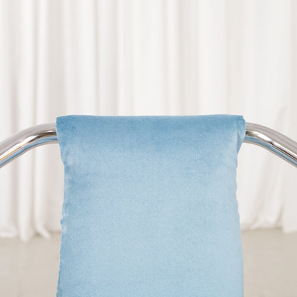 Italian-style chrome dining chair with blue upholstery — condition and details