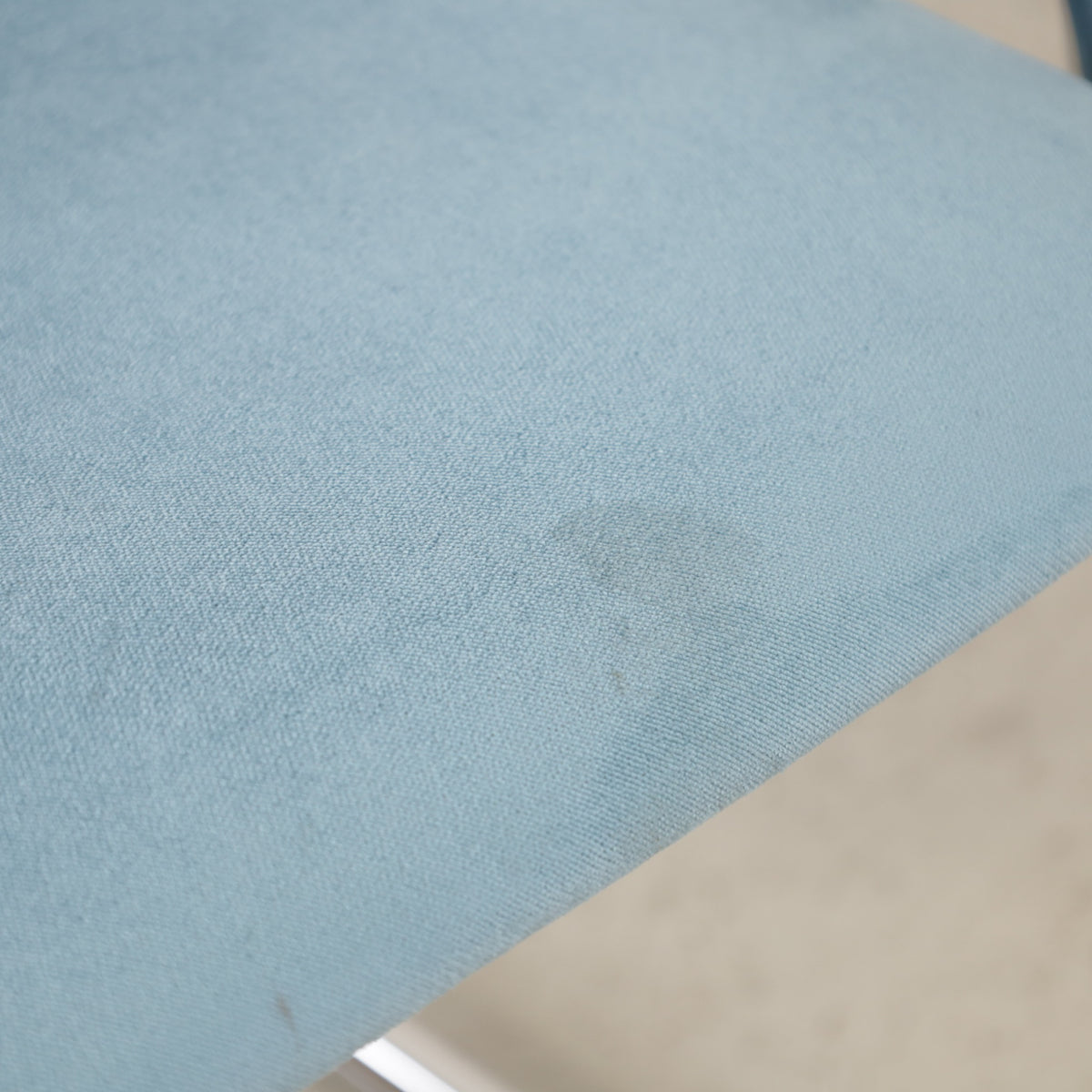 Italian-style chrome dining chair with blue upholstery — condition and details