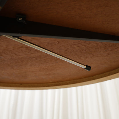 Vintage height-adjustable table with teak top and chrome base — surface, base or mechanism detail