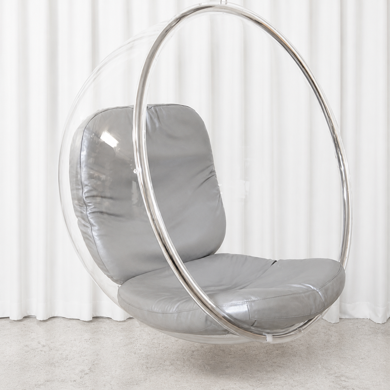 Eero Aarnio Bubble Chair with silver leather upholstery