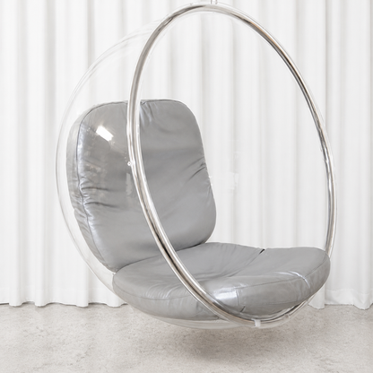 Eero Aarnio Bubble Chair with silver leather upholstery