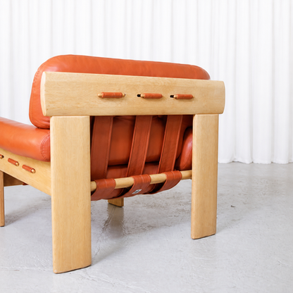 Africa armchair oak frame and leather support straps detail