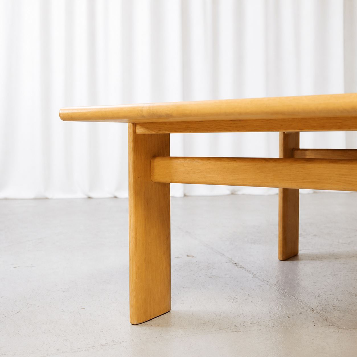 Detail of the pine frame and rounded edge of the Africa coffee table