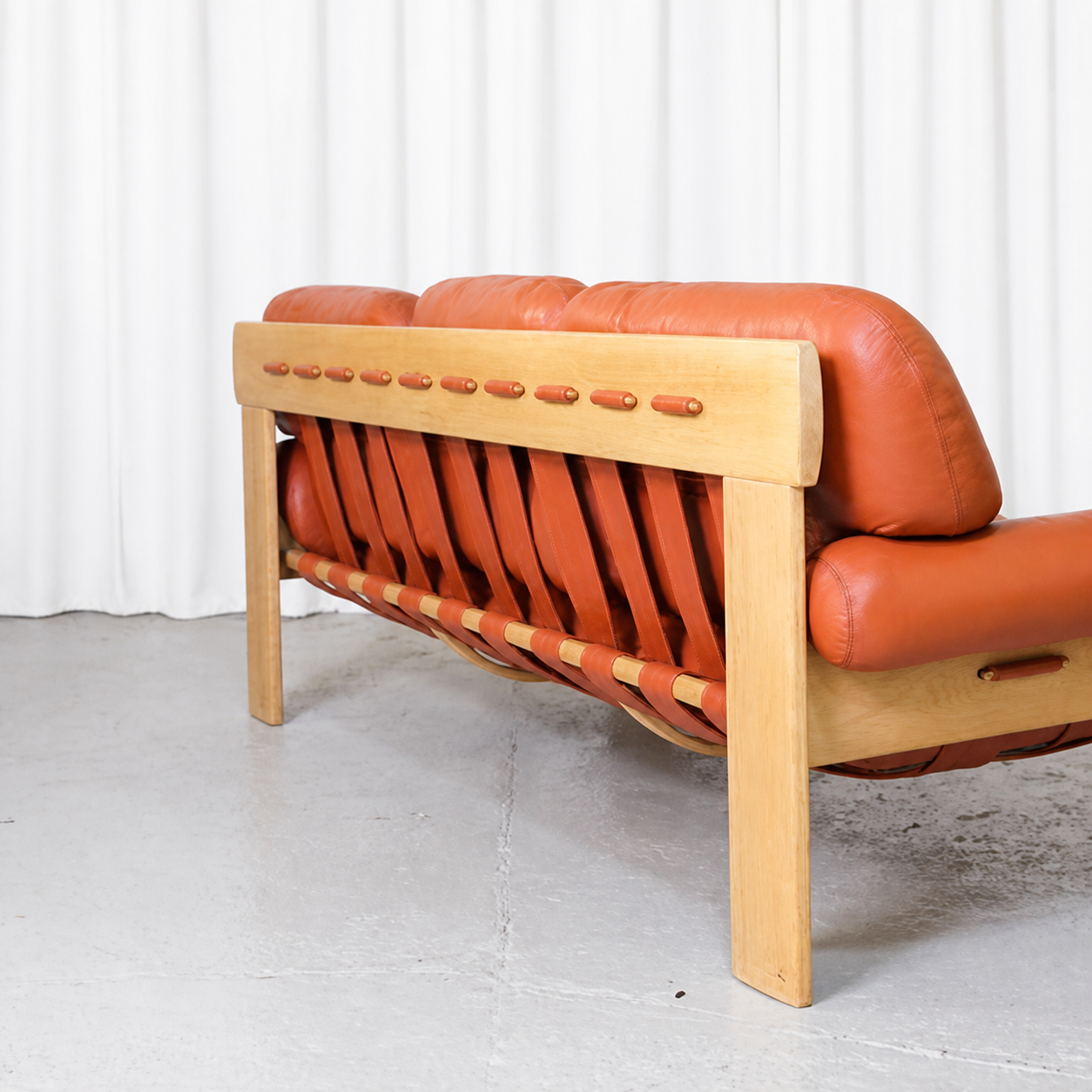 Esko Pajamies Africa sofa oak back frame and leather straps