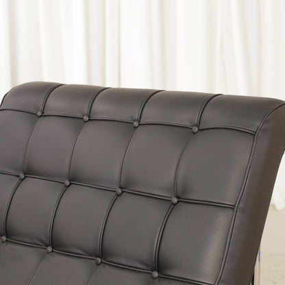 ICF New York lounge chair in black leather, buttoned leather and frame detail