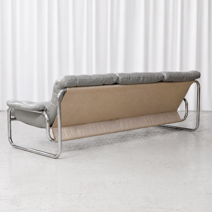 IKEA Borkum sofa from the rear, showing the supporting canvas and chrome frame