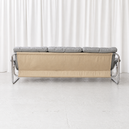 Full rear view of IKEA Borkum sofa with beige supporting canvas