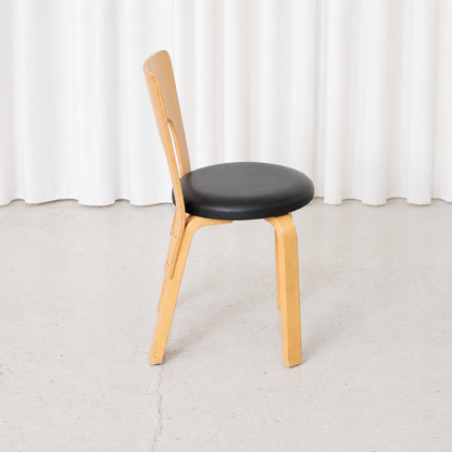 Artek Chair 66 in Birch with Black Leather Seat by Alvar Aalto