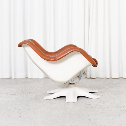Yrjö Kukkapuro Karuselli 418 Swivel Lounge Chair for Haimi in Brown Leather