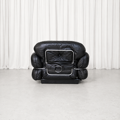 Isku Hannibal Black Leather Armchair by Kurt Hvitsjö