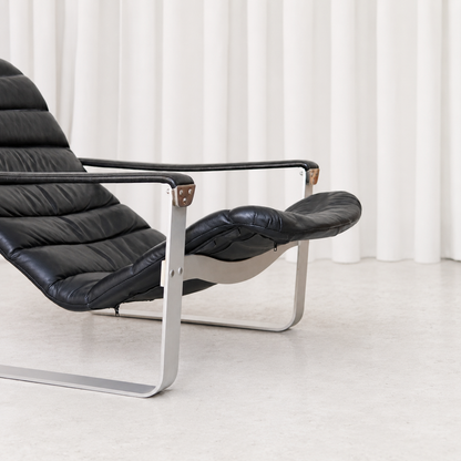 Ilmari Lappalainen Pulkka Armchair in Black Leather for Asko