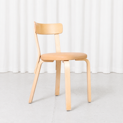 Artek Chair 69 in Birch with Beige Upholstery by Alvar Aalto