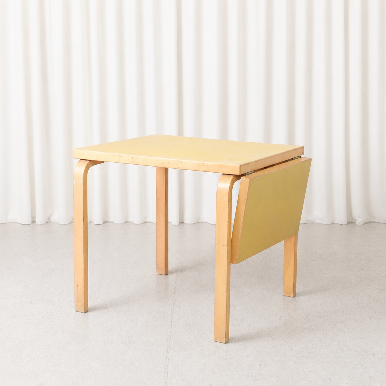 Alvar Aalto DL82 Drop-Leaf Table with Yellow Linoleum for Artek