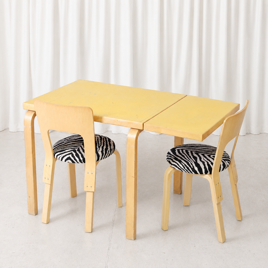 Alvar Aalto DL82 Drop-Leaf Table with Yellow Linoleum for Artek