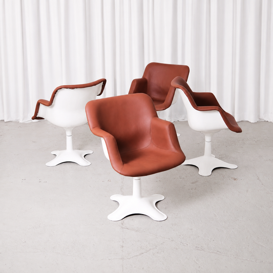 Yrjö Kukkapuro Junior Swivel Chairs in Brown Leather