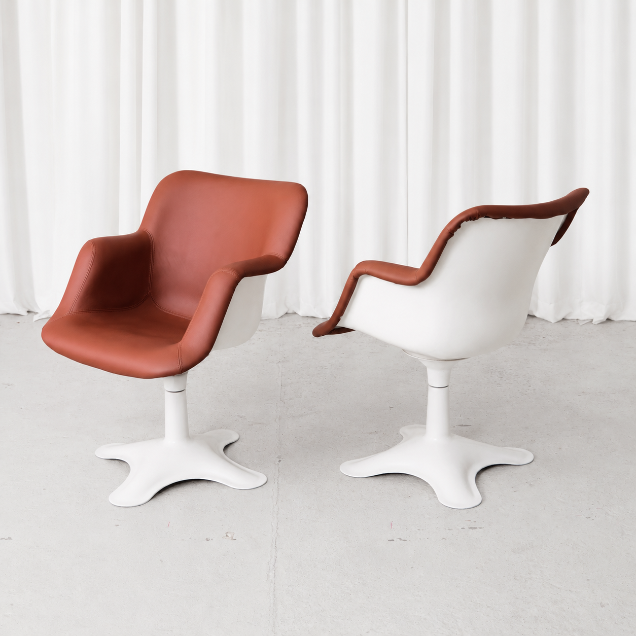 Yrjö Kukkapuro Junior Swivel Chairs in Brown Leather
