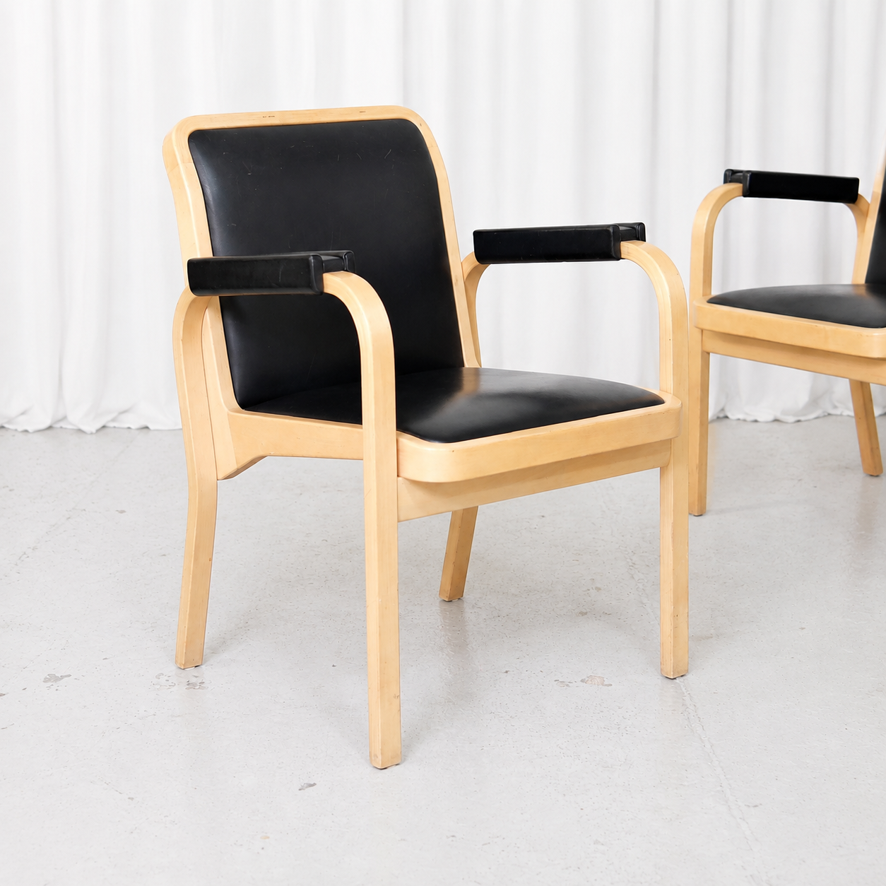 Alvar Aalto E45 Armchair for Artek in Birch and Black Leather