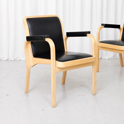 Alvar Aalto E45 Armchair for Artek in Birch and Black Leather