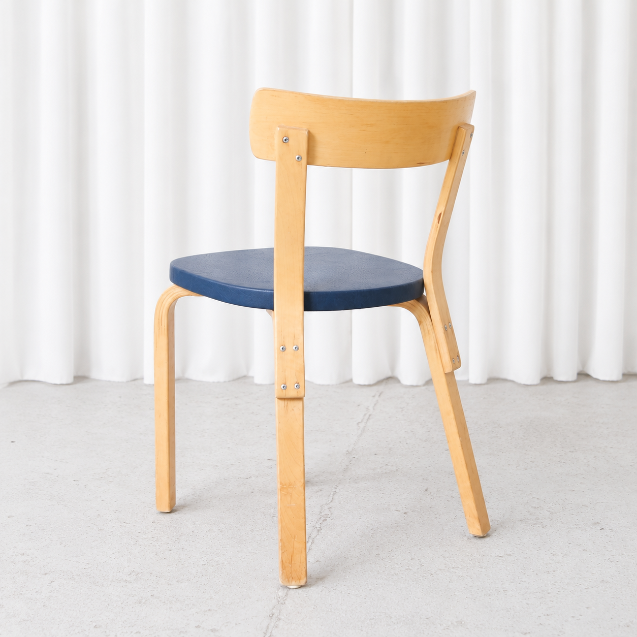 Artek Chair 69 in Birch with Blue Upholstery by Alvar Aalto