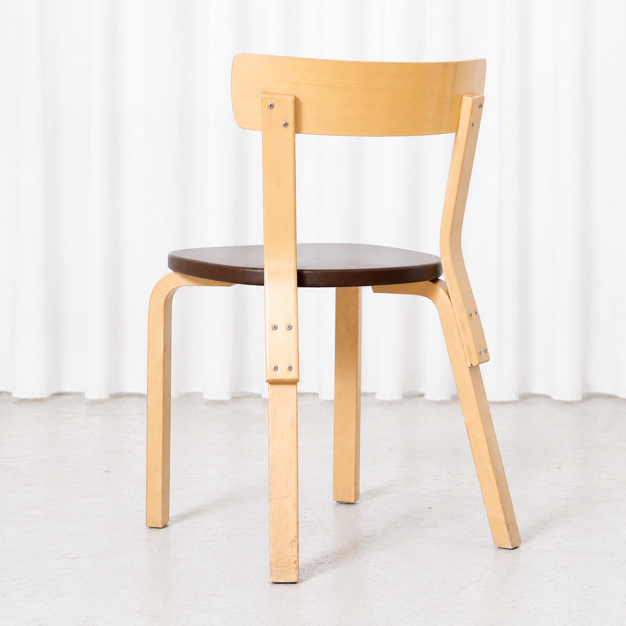 Artek Chair 69 in Birch with Brown Upholstery by Alvar Aalto