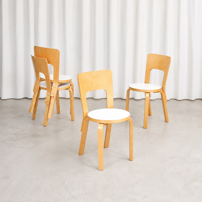 Alvar Aalto Artek 66 Chairs with White Laminate Seats