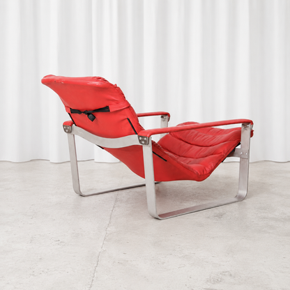 Ilmari Lappalainen Pulkka Lounge Chair in Red Leather for Asko