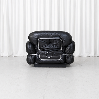 Isku Hannibal Black Leather Armchair by Kurt Hvitsjö